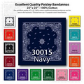 22"x22" Stock Paisley Navy Blue Imported 100% Cotton Bandanna